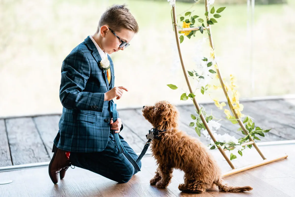 Page boy with dog at dog friendly wedding venue north devon