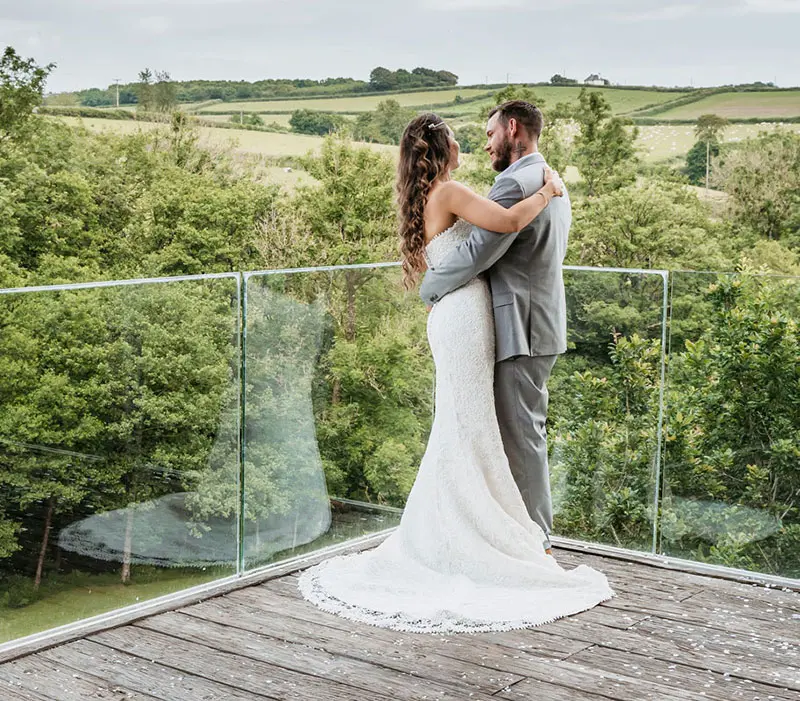 Summer wedding ceremony at Tree Top Escape, North Devon