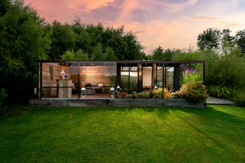 The Meadow Room reception and dining space at Tree Top Escape micro wedding venue, North Devon