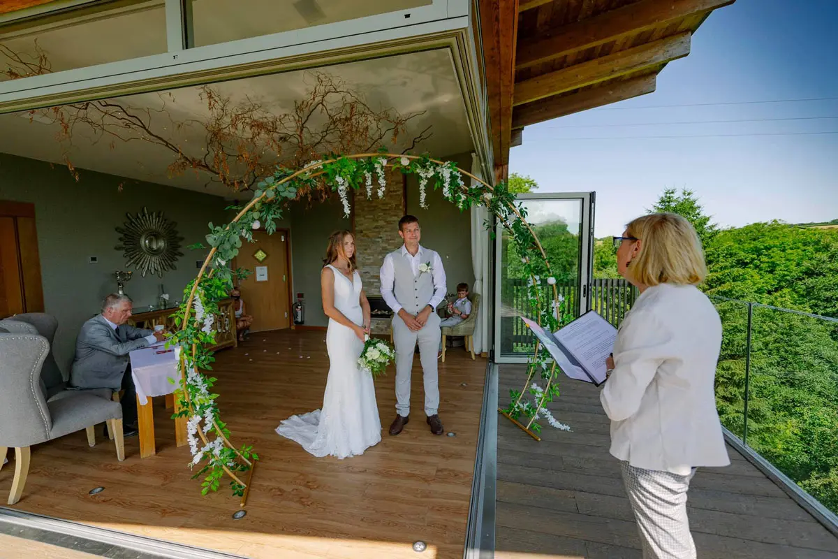 Small wedding in Devon countryside at Tree Top Escape
