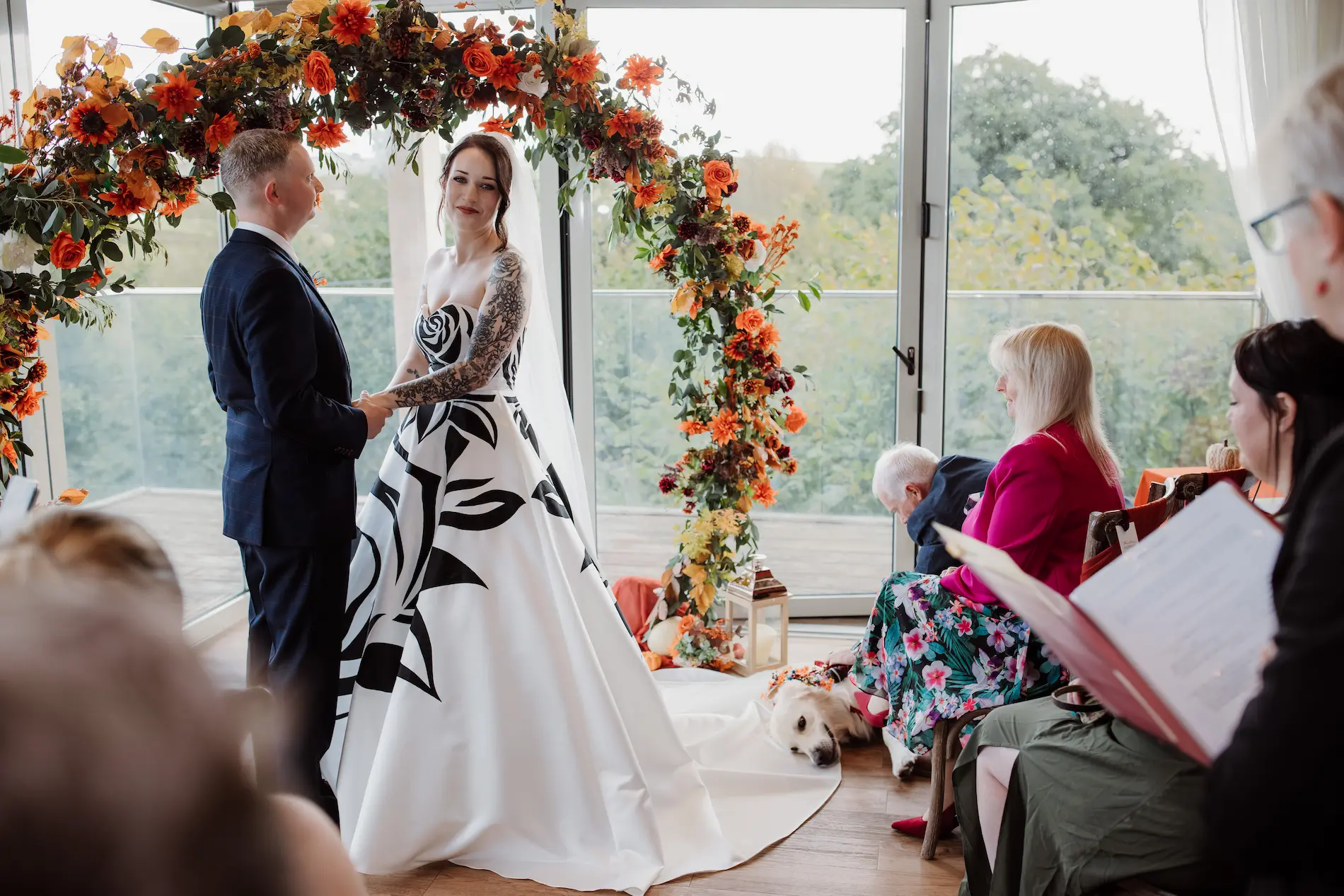 Tamsin and Stephen at their intimate autumn wedding at Tree Top Escape, Devon